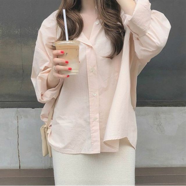 Inchioh-Long-Sleeve Plain Shirt