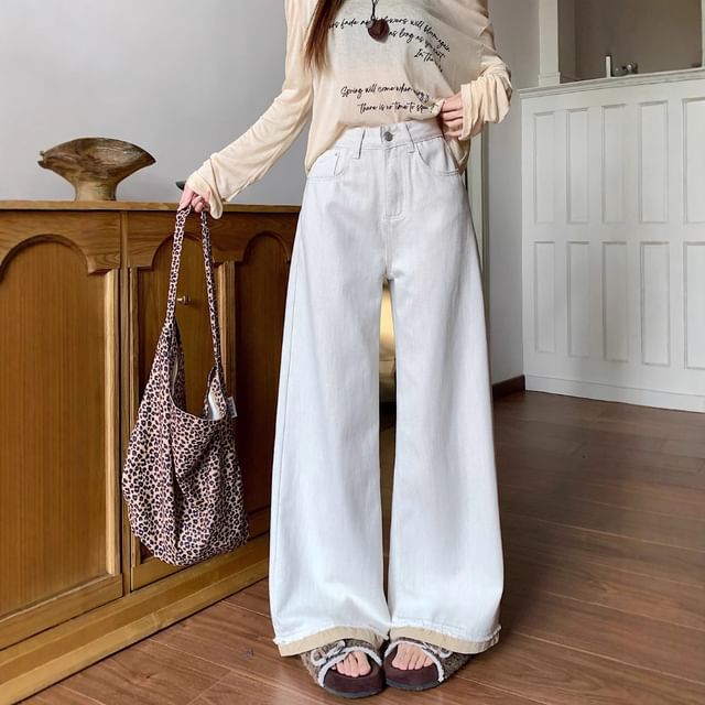 Trendycas-High Rise Panel Wide Leg Jeans