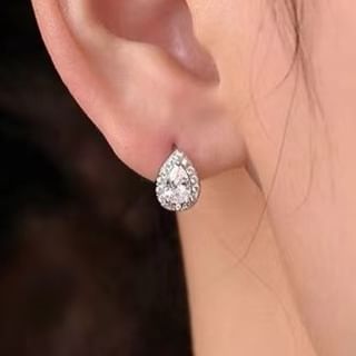 Parskletie-Sterling Silver Rhinestone Drop Stud Earring