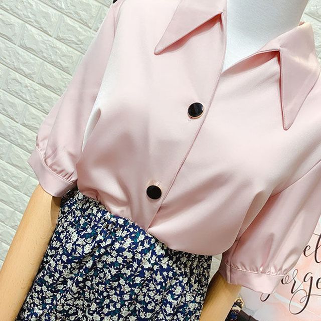 Everose-Elbow-Sleeve Satin Blouse