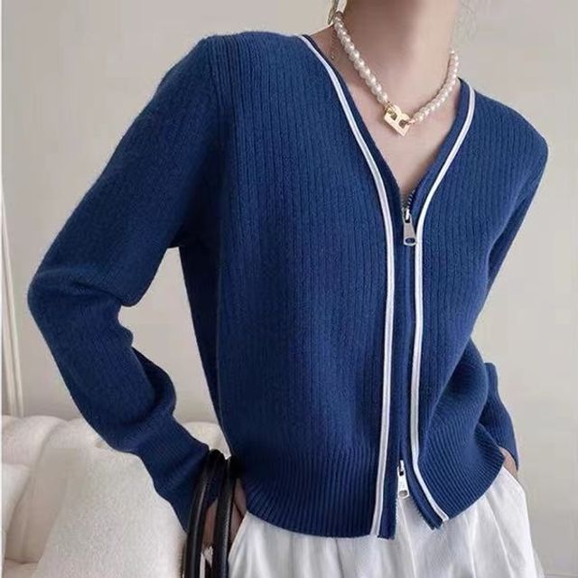 Joopalla VNeck Plain Zip Cardigan YesStyle