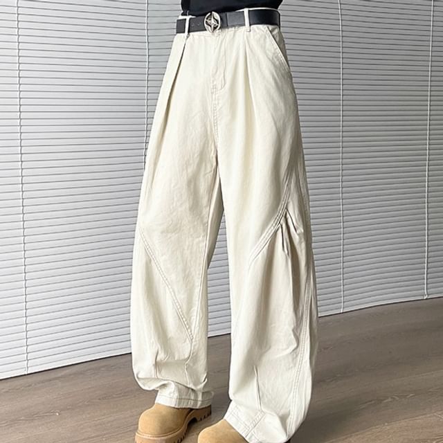 Filmas-High Waist Plain Wide Leg Cargo Pants
