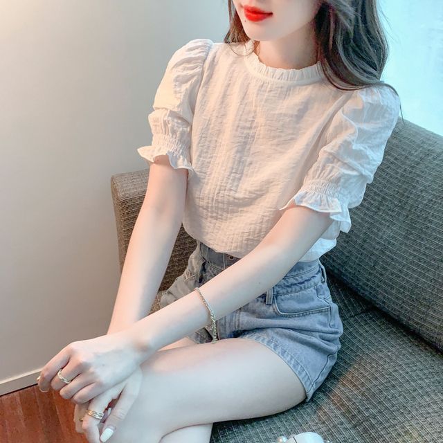 short sleeve ruffle blouse