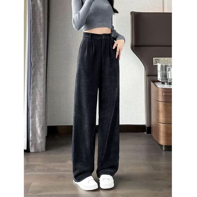 Dovitade-High Waist Plain Wide Leg Slacks Various Designs