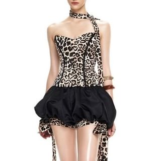 Sugarcoat-Strapless Leopard Print Mini A-Line Dress