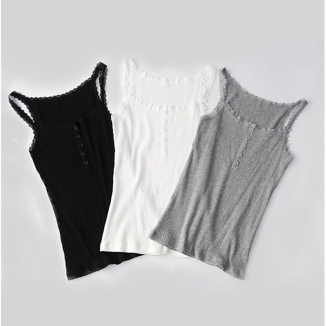JVL-Plain Lace Trim Camisole Top