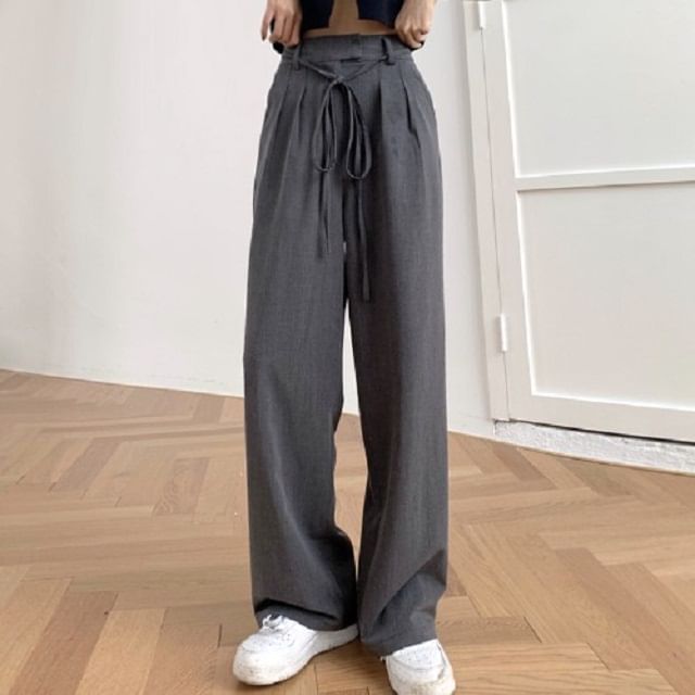 Fabricino-High Rise Plain Wide Leg Pants