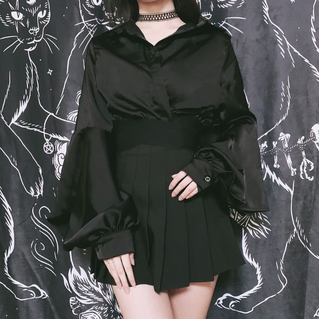 Miu B-Balloon-Sleeve Cropped Blouse