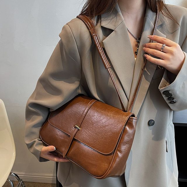 Hydracinthe Faux Leather Messenger Bag YesStyle