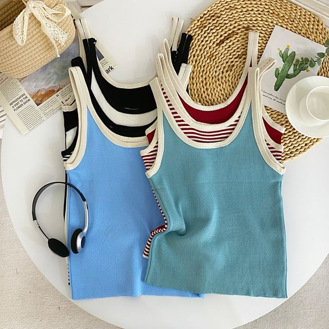 Iasia-Contrast Trim Knit Camisole Top