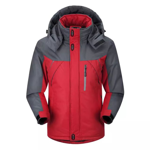 YIKES-Stand Collar Two Tone Fleece-Lined Padded Zip Jacket