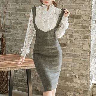 high waisted pencil skirt with suspenders