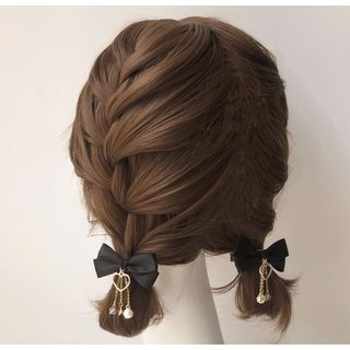 Twin Bear - Ribbon Accent Cutout Heart Drop Hair Clip | YesStyle