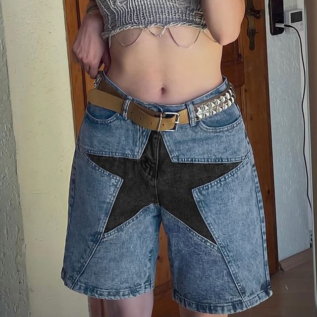 Sosana-Short en denim délavé à taille mi-haute