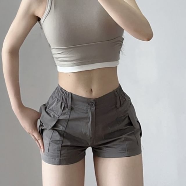 Bolgivy-Mid Rise Plain Cargo Shorts