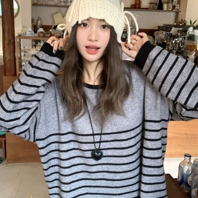 Porstina-Round Neck Striped Sweater