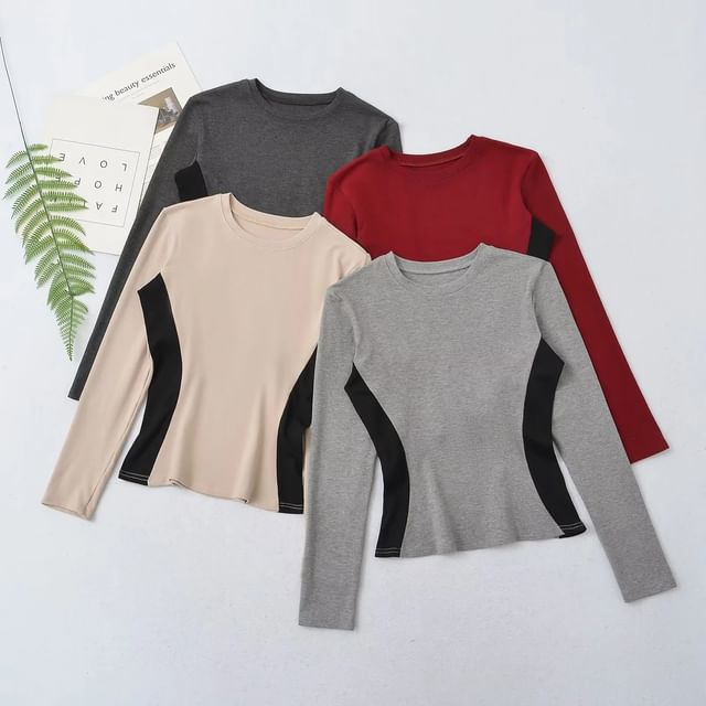 Asiris-Long-Sleeve Crewneck Plain T-Shirt