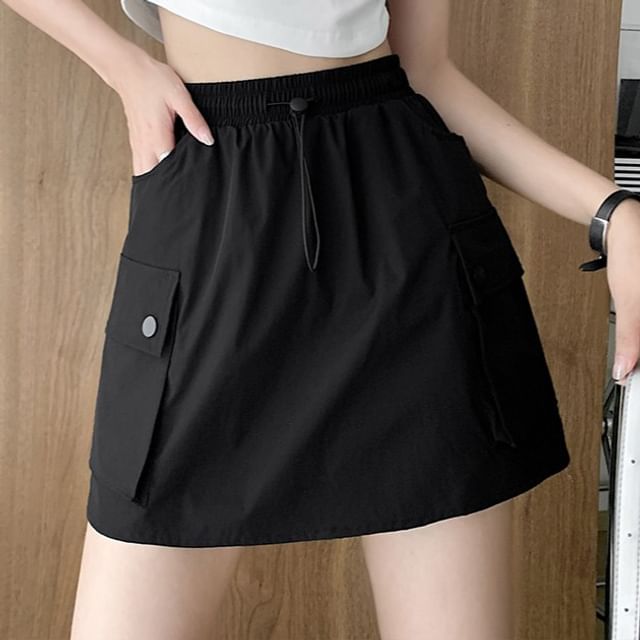 Woohan-High Rise Plain Mini A-Line Skirt