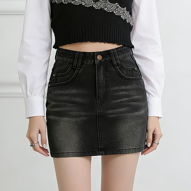 Denimot-XS Mid Waist Denim Mini Skirt