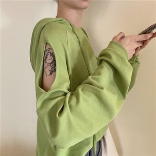 monroll-Cutout Drawstring Hoodie