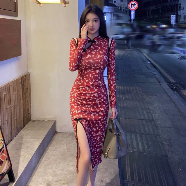white christmas dresses Cut Out Long Sleeve Bodycon Mini - Black main image 0