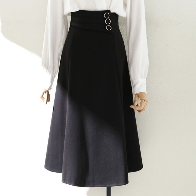 Rusutsu - High Rise Plain Midi A-Line Skirt