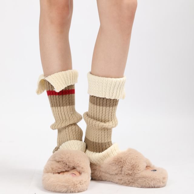 Whychunga-Striped Ribbed Knit Leg Warmers