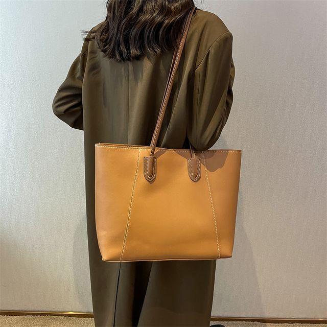 Mulgam-Faux Leather Plain Tote Bag