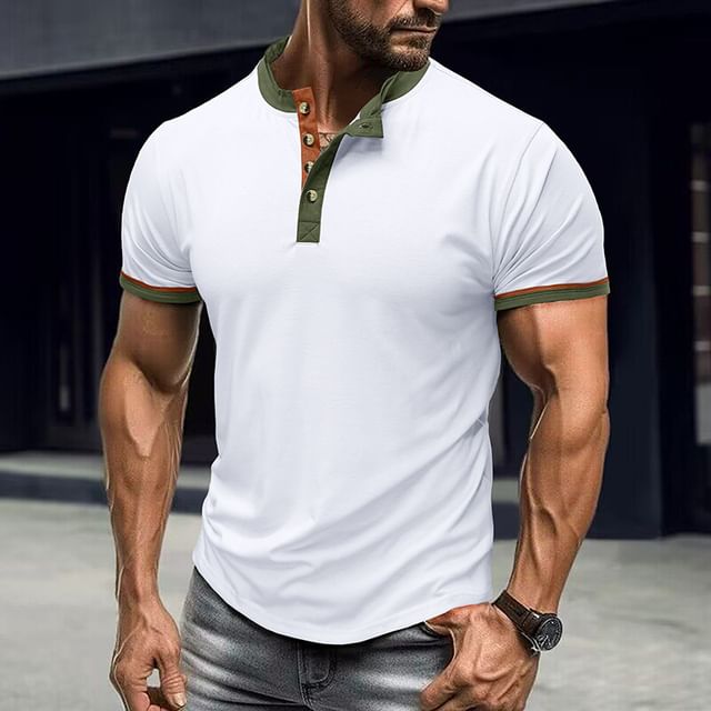 Double White-Short-Sleeve Contrast Trim Polo Top