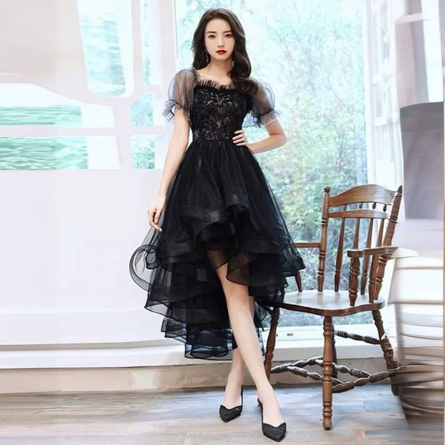 princess polly baby blue dress Lexama - Short-Sleeve Sequin Asymmetrical A-Line Evening Dress