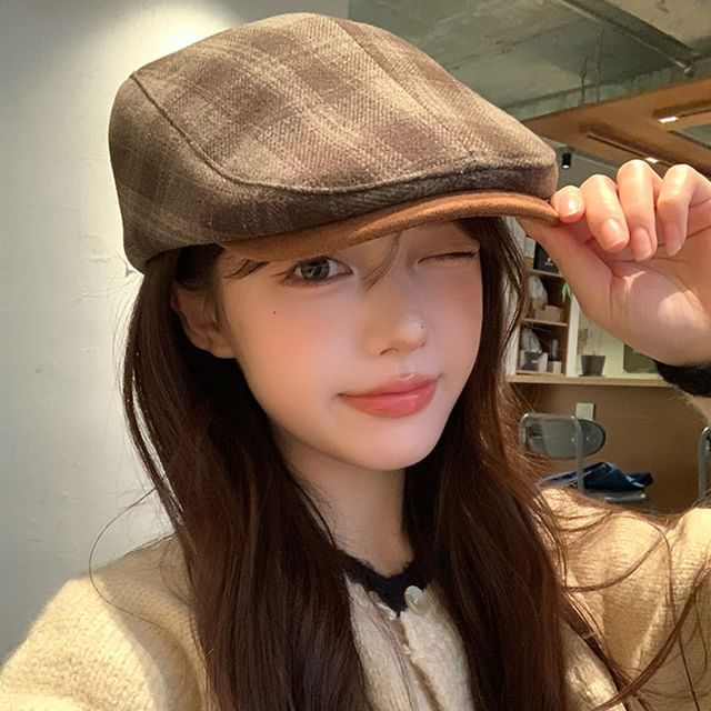 Anavanda-Plaid Newsboy Cap