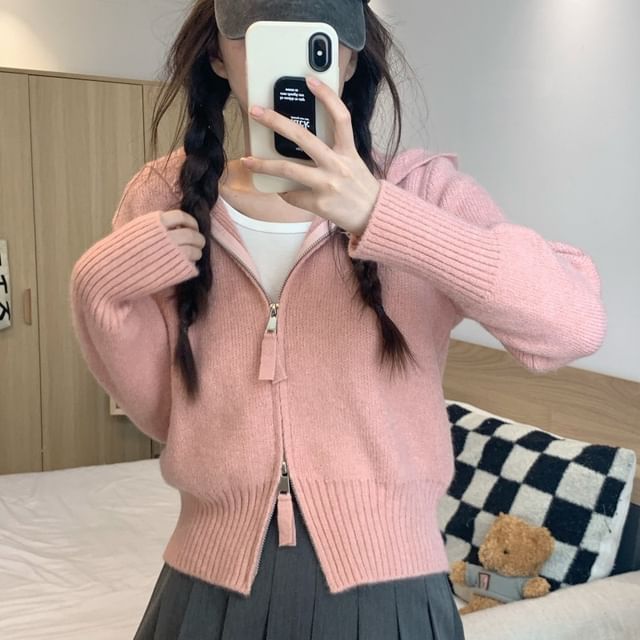 Striinkie-Long Sleeve Plain Zip-Up Cardigan