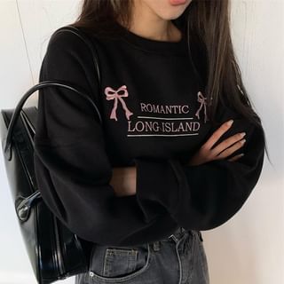 PINPI Crew Neck Lettering Bow Embroidered Sweatshirt Sale