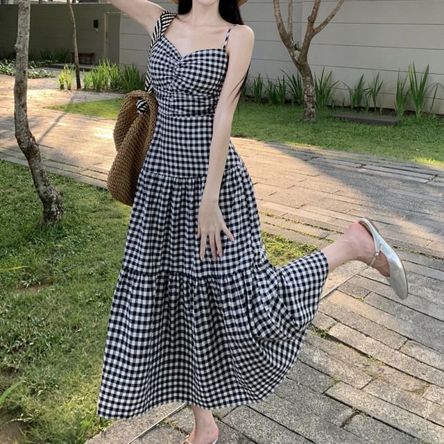 knee length dresses for ladies Morning Meadow Ruched Tiered Midi Dress – VICI main image 0