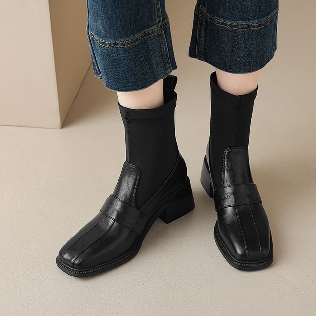 Cinnabelle-Square-Toe Chunky Heel Short Boots