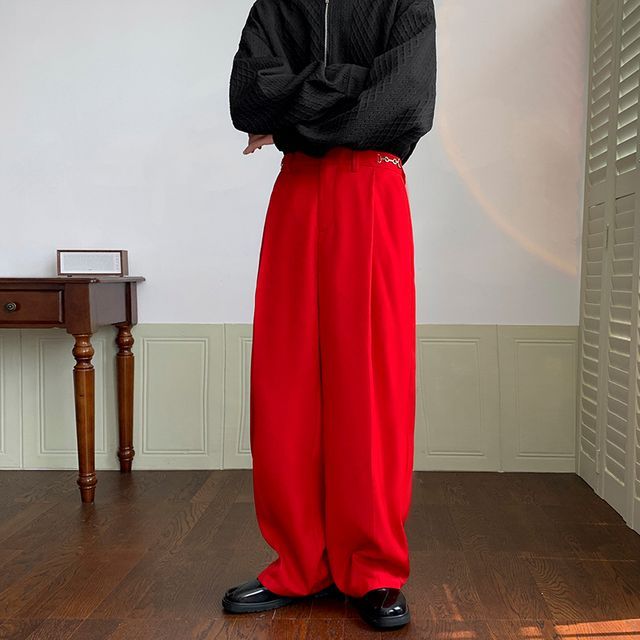 open lace back dress High-quality drape tapered loose high-waisted wide-leg red suit pants   GOOD GIRL REBEL