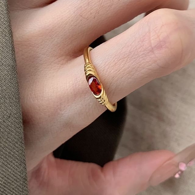Betsuno-Rhinestone Stainless Steel Ring