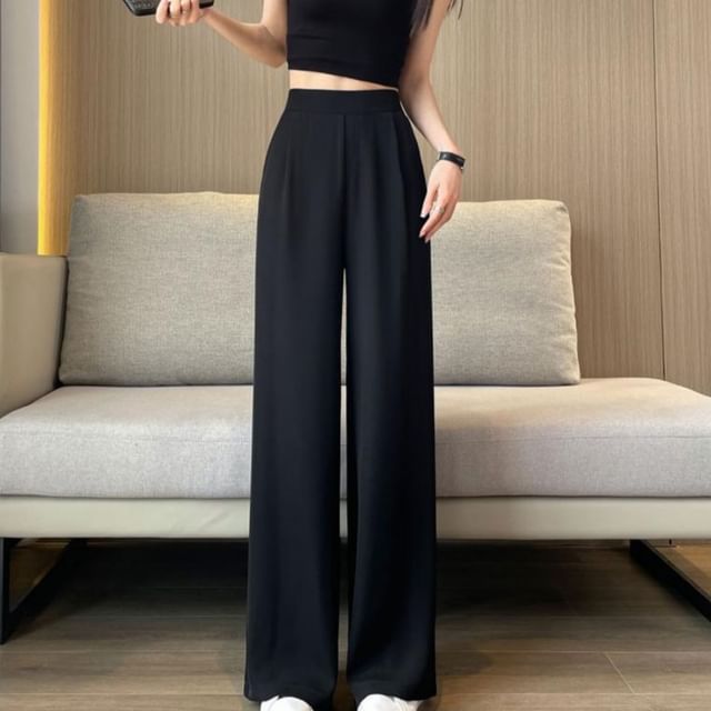Leoom-High Rise Plain Wide Leg Suit Pants