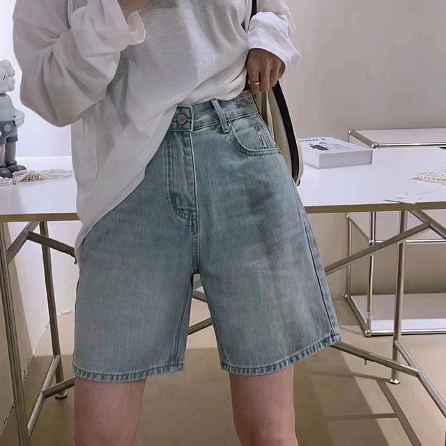 Everose-Mid Waist Denim Shorts