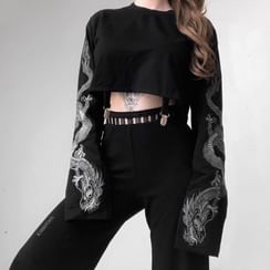 Puffie - Set: Dragon Print Cropped Sweatshirt + Suspenders Puffie - Set: Dragon Print Cropped Sweatshirt + Suspenders