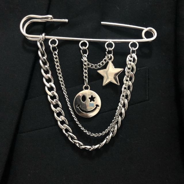 Safety Pin Layered Chain Brooch