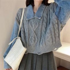Wings of Love - Mock Two-Piece Cable Knit Sweater