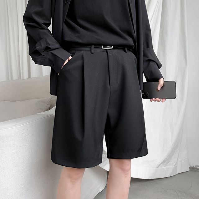Whyessa-Mid Rise Plain Straight Leg Shorts