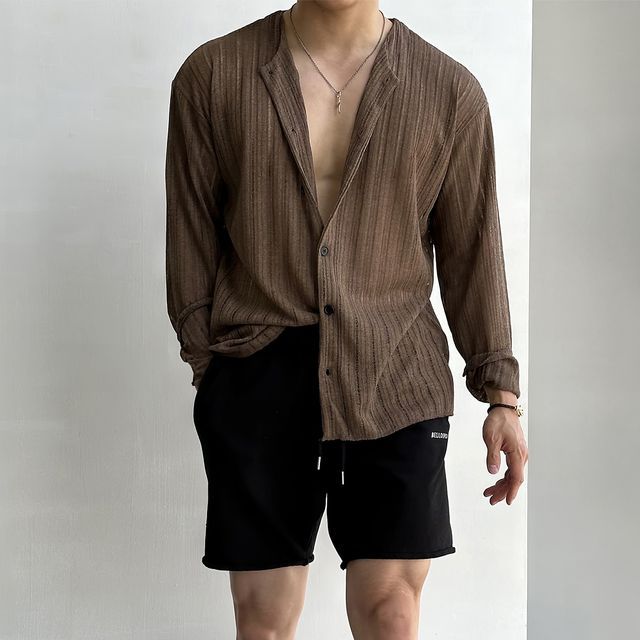 Okwano-Long-Sleeve Plain Knit Shirt