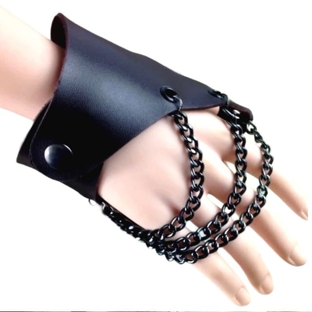 SURELIN-Layered Chain Faux Leather Bangle