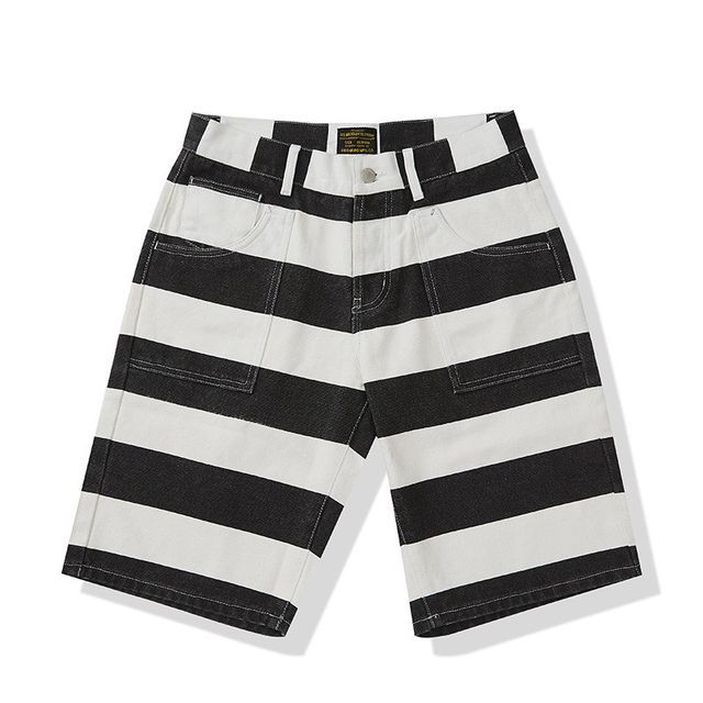 OKONKWO-Mid Rise Striped Canvas Shorts