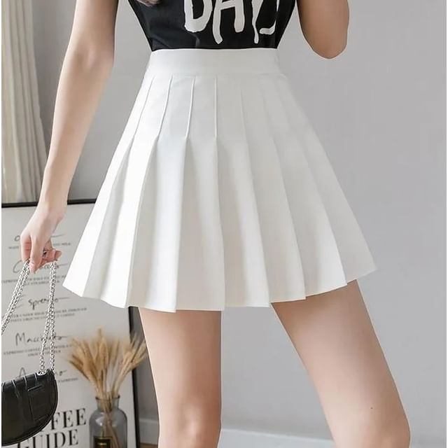 Hevnir-S High Waist Plain Pleated Mini A-Line Skirt