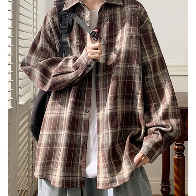 Naideth-Plaid Button-Up Shirt