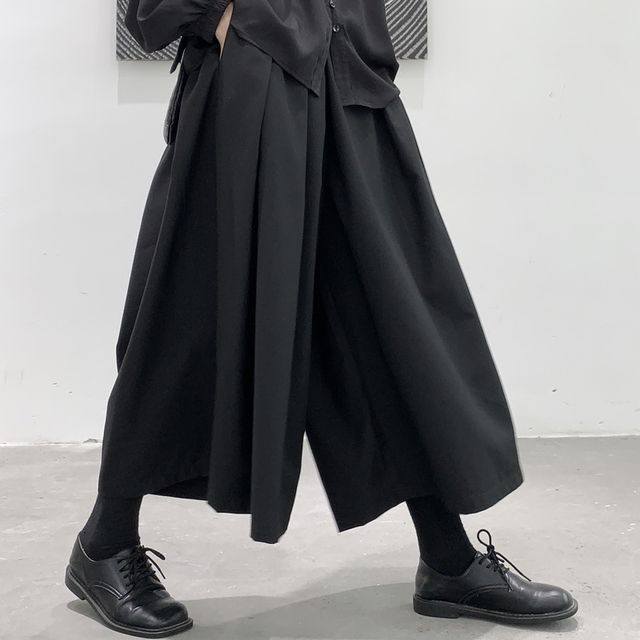 SIMPLE BLACK-High Waist Plain Cropped Culottes