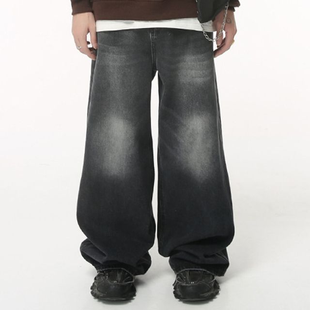 FAERIS-Mid Rise Washed Wide Leg Jeans